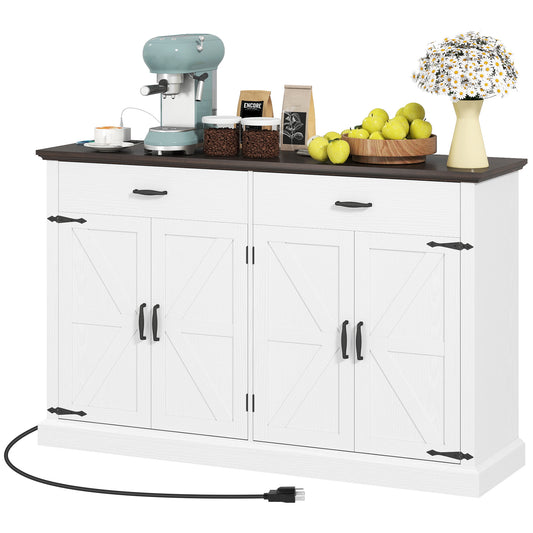 55" Farmhouse Buffet Cabinet with 4 Barn Doors - White