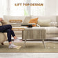 Lift Top Coffee Table with Storage, Center Table with Hidden Compartments and Pine Wood Legs for Living Room, Oak