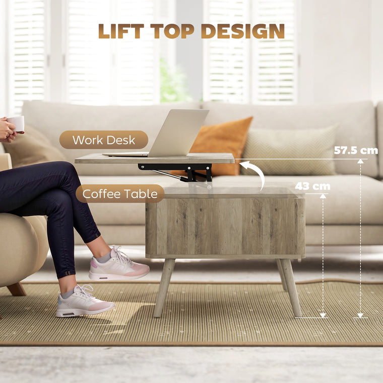 Lift Top Coffee Table with Storage and Pine Legs - Oak