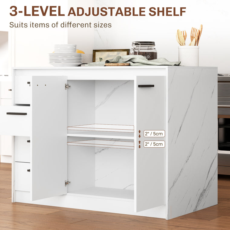 Kitchen Island with 4 Drawers & Faux Marble Top - White