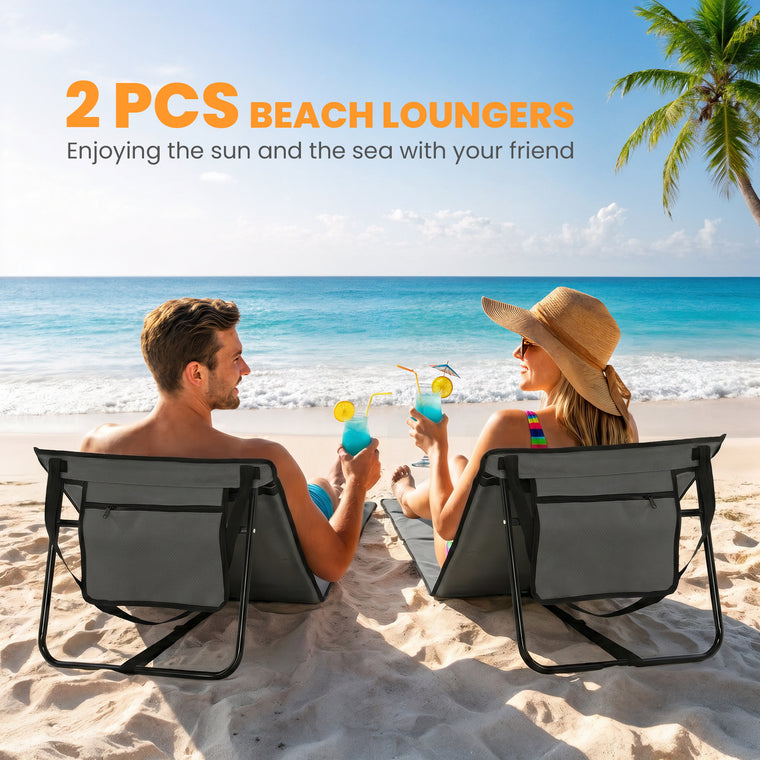 2-Piece Foldable Lounge Chair Set with Carry Strap