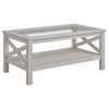 Farmhouse Glass-Top Coffee Table with Storage Shelf