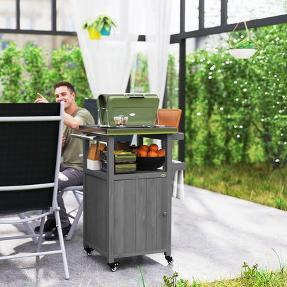 Dark Grey Grill Table with Storage Cabinet & Spice Rack