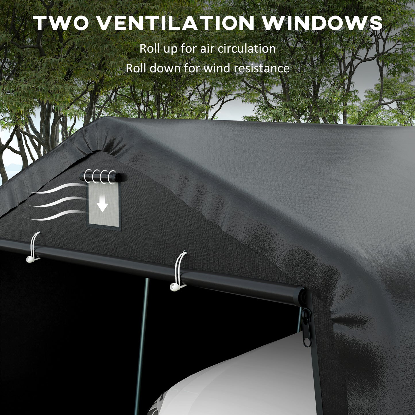Portable Garage, Heavy Duty Carport Canopy with Ventilation Windows and Large Roll-up Door, Dark Grey