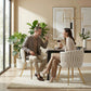Modern Dining Chairs Set of 2, Velvet-Feel Upholstered Kitchen Chairs with Woven Backrest and Metal Legs, Cream White