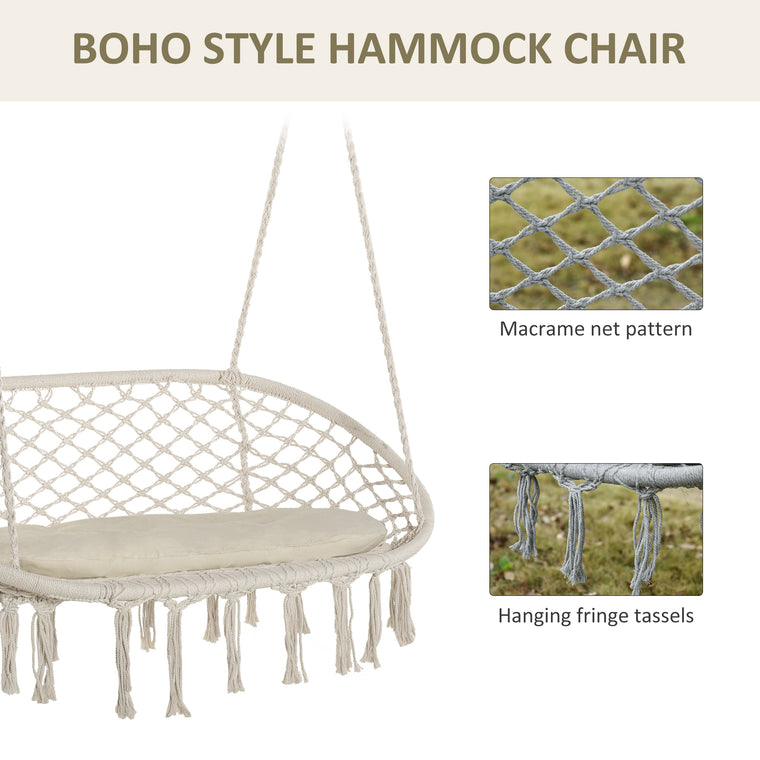Cream White 2-Seat Hammock Chair with Metal Frame