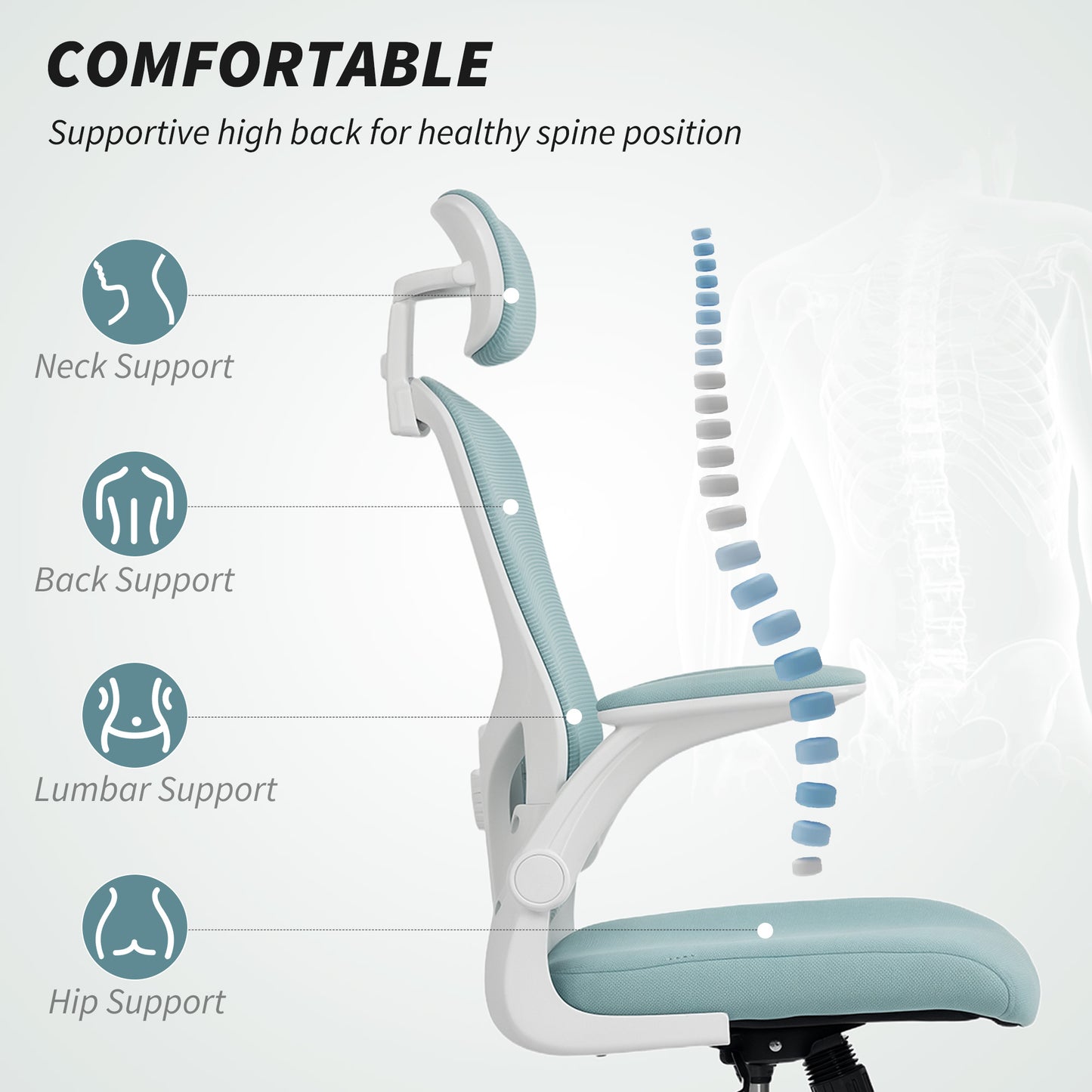 Ergonomic Office Chair, Mesh Desk Chair with Adjustable Headrest, Lumbar Support and Height, Tilt Function, Light Green