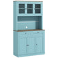 71" Pantry Cabinet with Microwave Space, Buffet with Hutch, 2 Drawers, Adjustable Shelves and Glass Doors, Blue