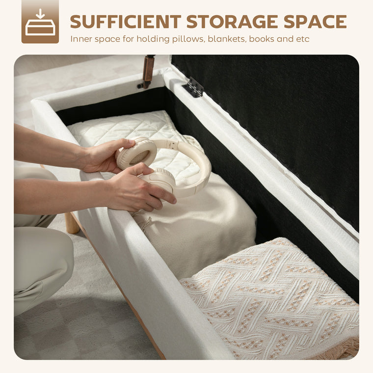 Storage Ottoman Bench with Lift-Up Lid - Cream White
