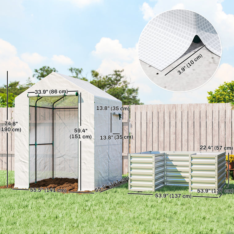 56" x 56" x 75" Metal Greenhouse with Raised Bed and PE Cover