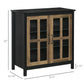 Kitchen Sideboard, Glass Door Buffet Cabinet, Accent Storage Cabinet with 2 Glass Doors and Adjustable Shelf for Dining Room, Living Room, Black Wood Grain