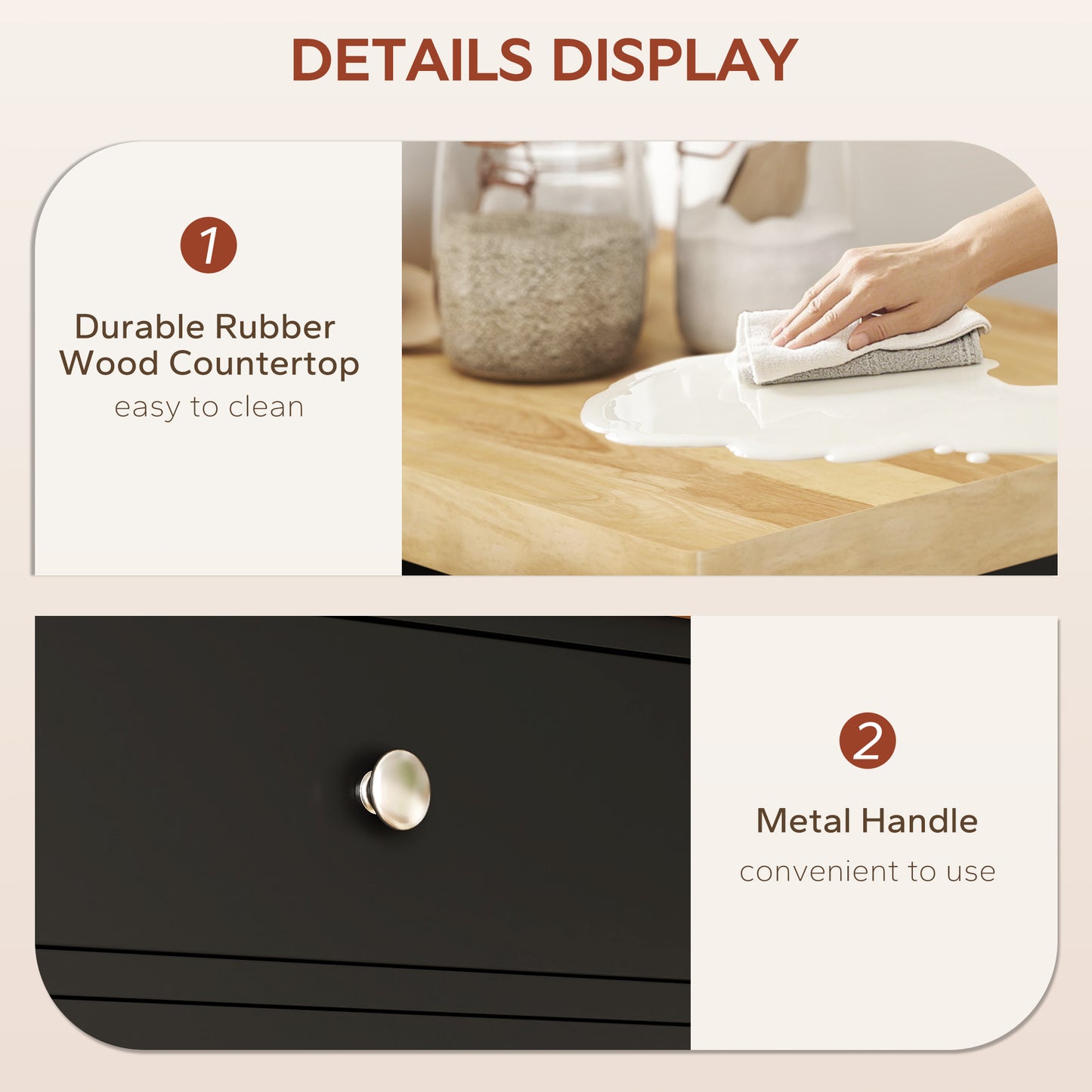 Kitchen Island on Wheels, Rolling Kitchen Cart with Wood Top, Towel Rack, Drawer and Shelf for Dining Area, Black
