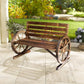 42" Wood Wagon Wheel Bench Garden Loveseat Rustic Seat Relaxing Lounge Chair Outdoor Decorative Seat Park Decor, Brown