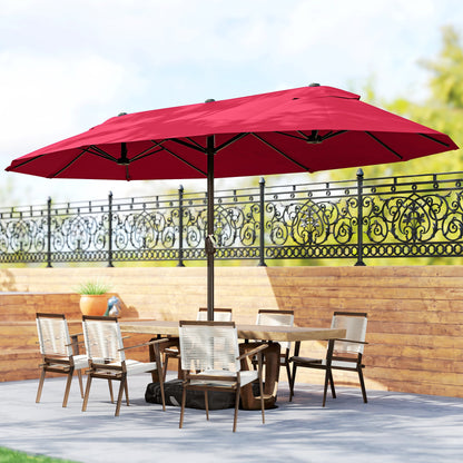 15' Wine Red Steel Table Umbrella with Twin Canopy & Lift Crank