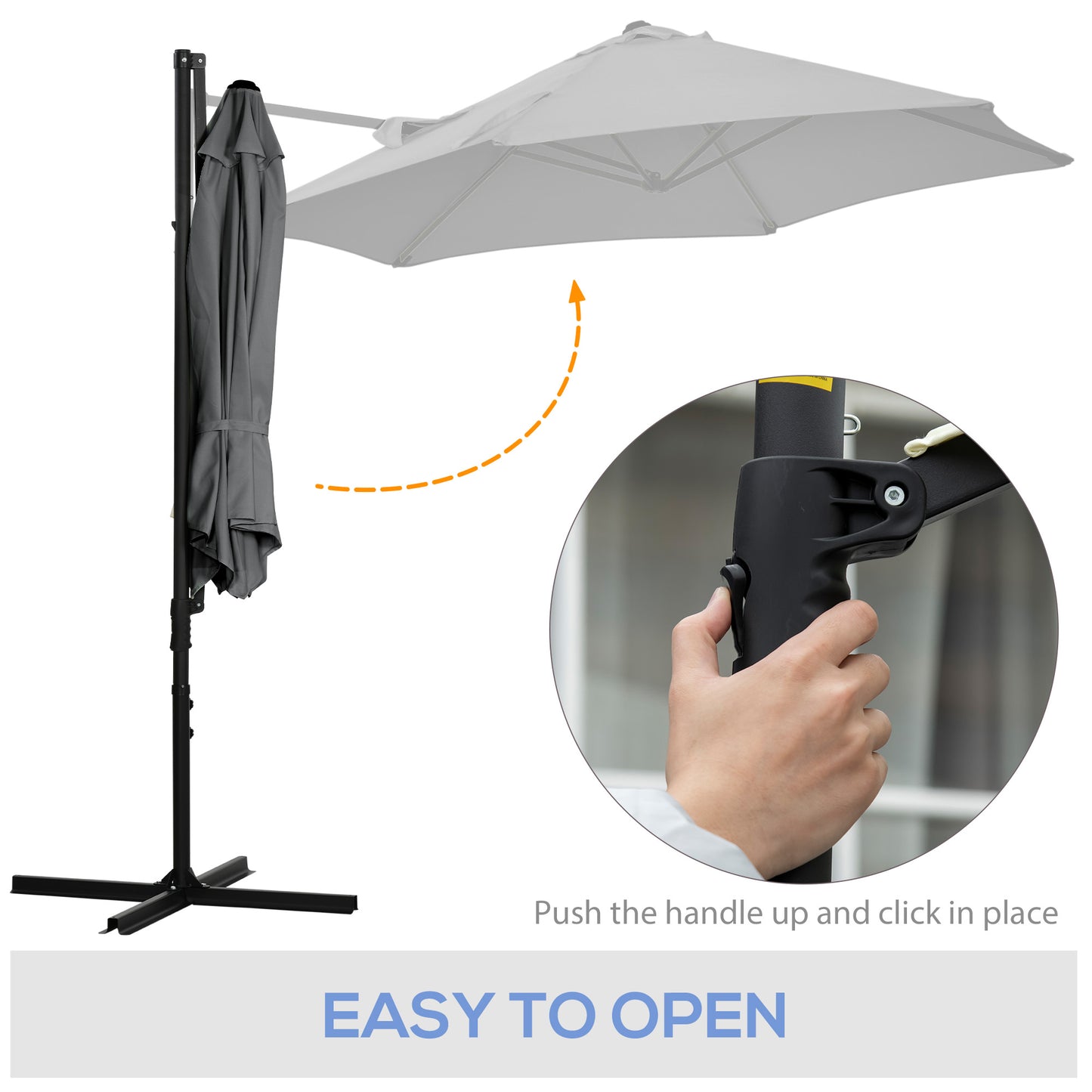 8.5FT Outdoor Cantilever Roma Parasol with 360° Rotation and Cross Base, Offset Patio Umbrella for Garden, Dark Grey