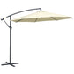 Φ10' Deluxe Cantilever Umbrella Outdoor Market Parasol Banana Hanging Offset Sunshade Crank Cross Base Beige