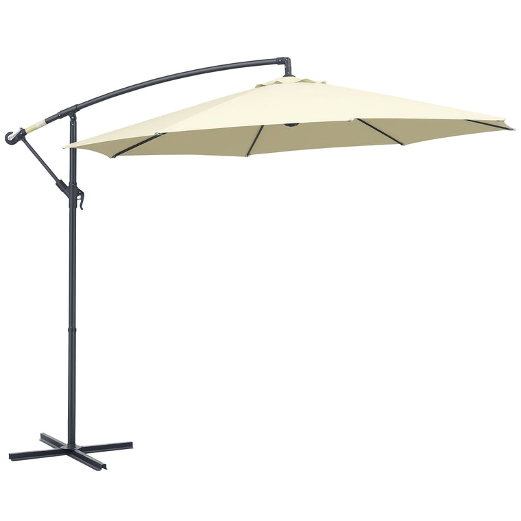 10' Beige Banana Cantilever Umbrella with Crank & Cross Base