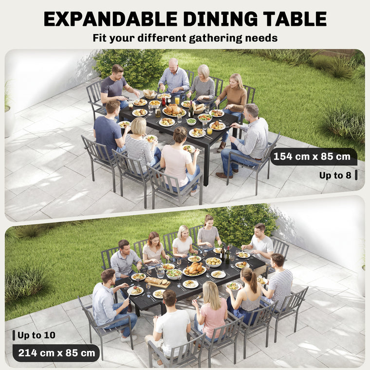 60.6"/84.3" Expandable Aluminum Dining Table for 8-10