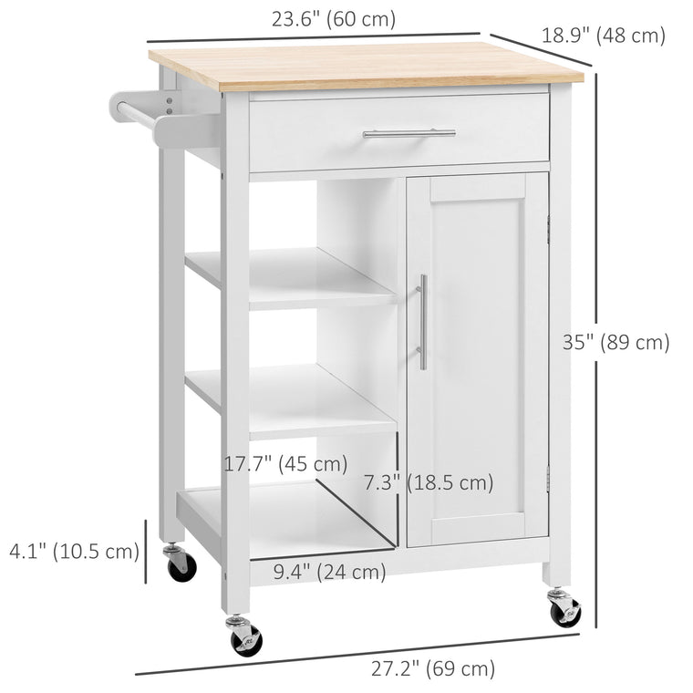 Compact Kitchen Island with Shelf and Drawer - White