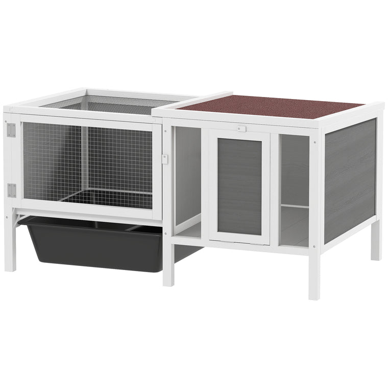 Grey Wooden Rabbit Hutch with Run & Water-Resistant Roof