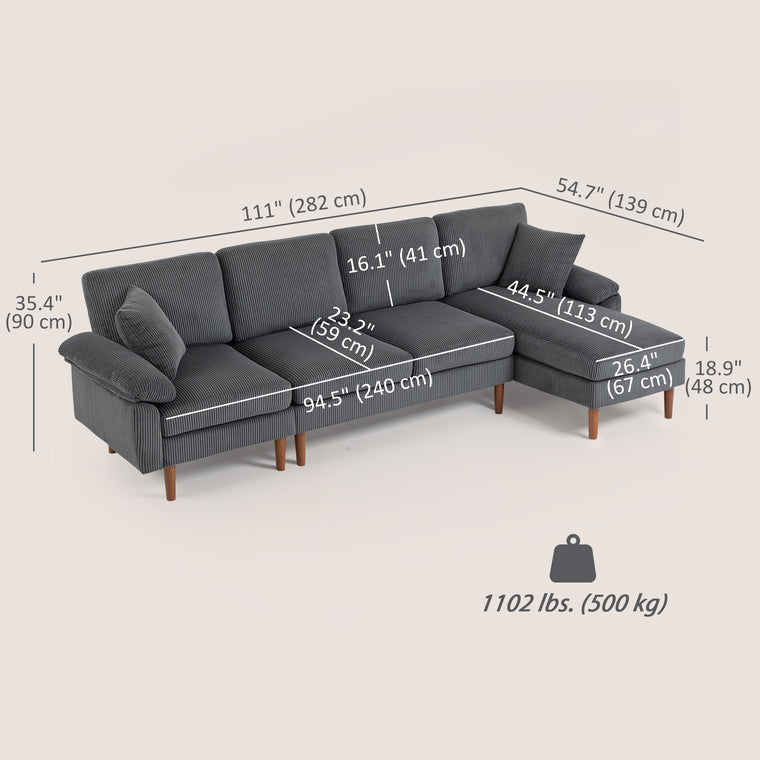 L-Shaped Sectional with Changeable Chaise & Pillows - Dark Grey