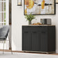 Sideboard Buffet Cabinet, Modern 40" Coffee Bar Cabinet with Wide Drawer, 3 Doors and 2 Adjustable Shelves, Black