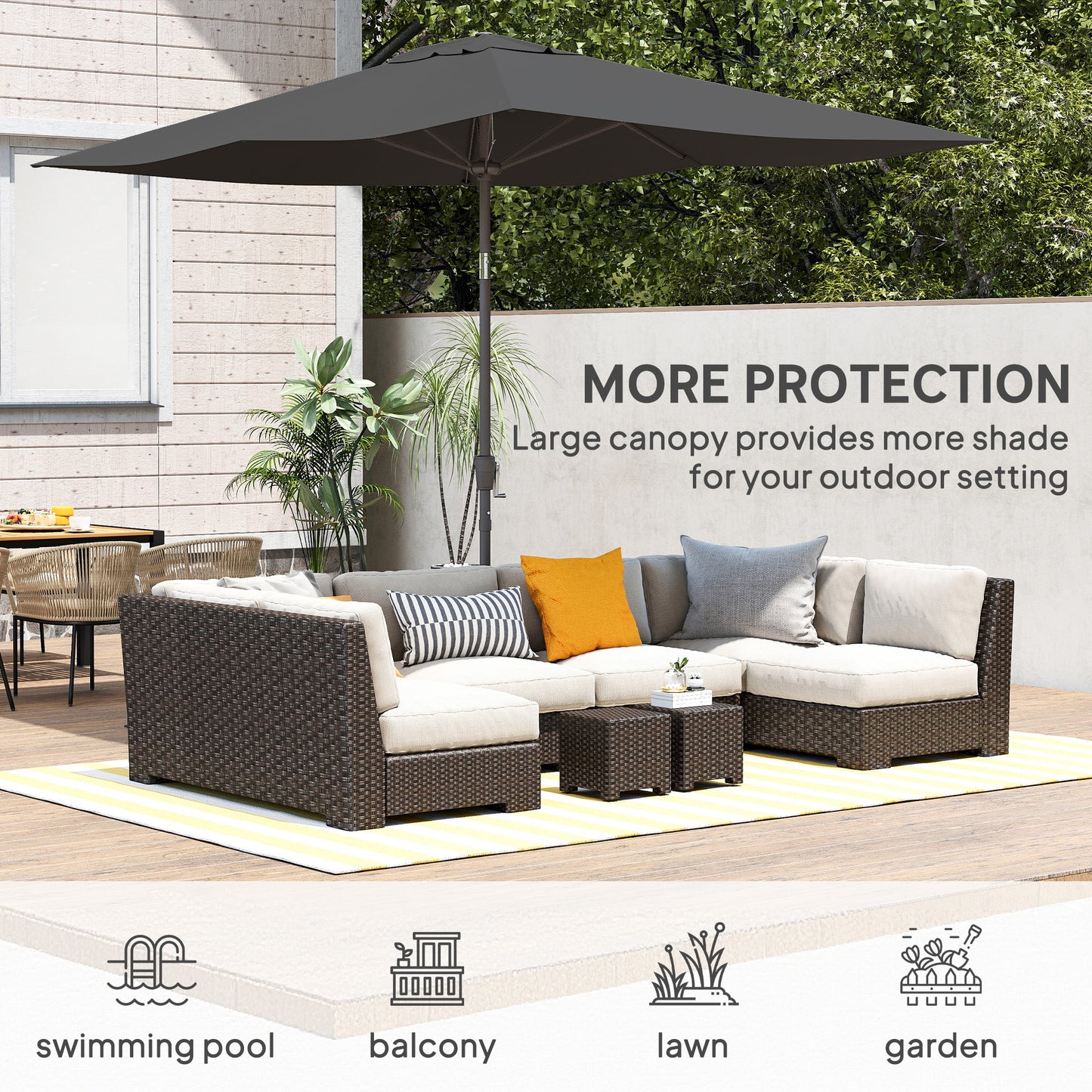 6.5x10ft Patio Umbrella, Rectangle Market Umbrella, Black