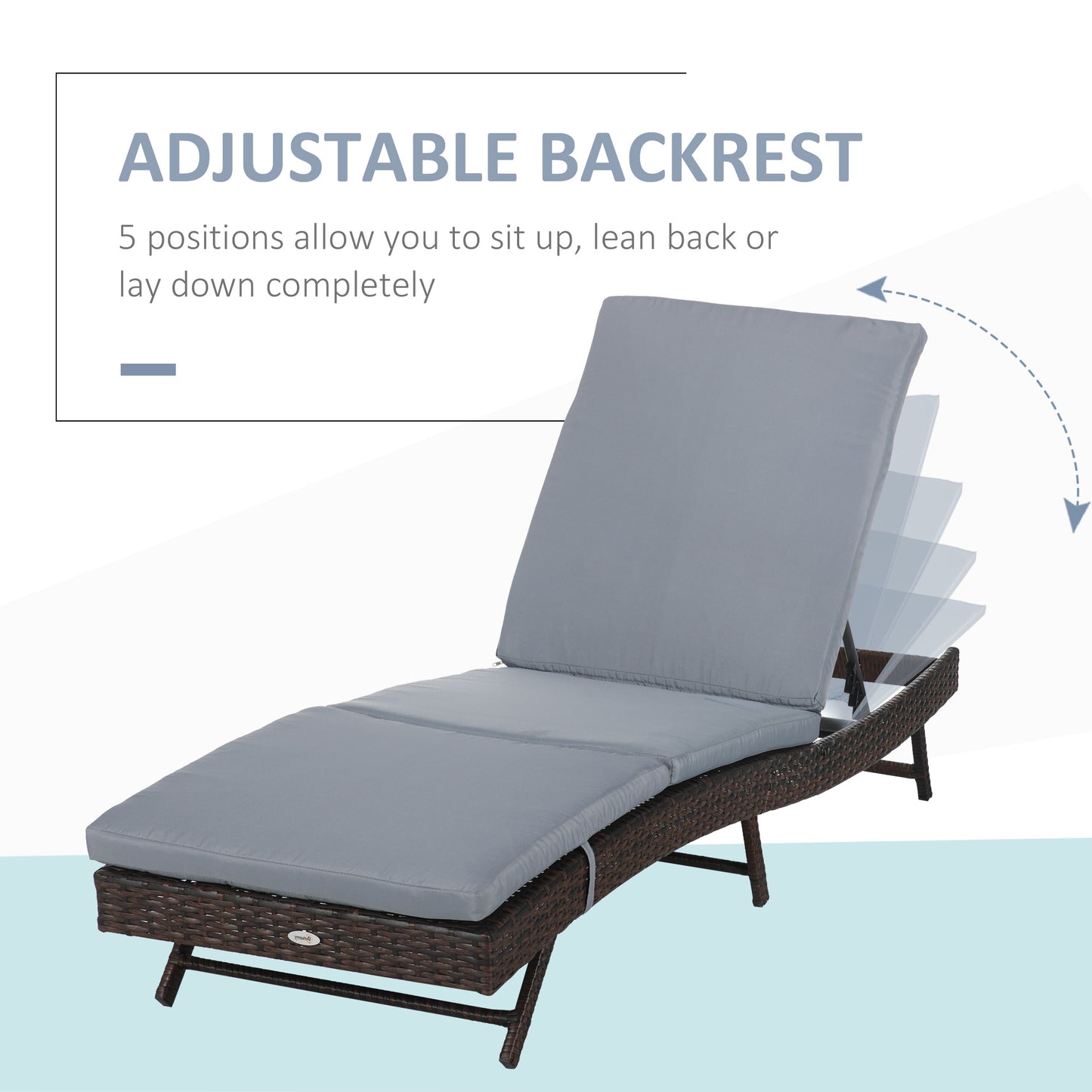 Wicker Patio Lounger, Outdoor Recliners Lounge Chair w/ 5-Level Adjustable Backrest, Cushion for Outdoor, Khaki