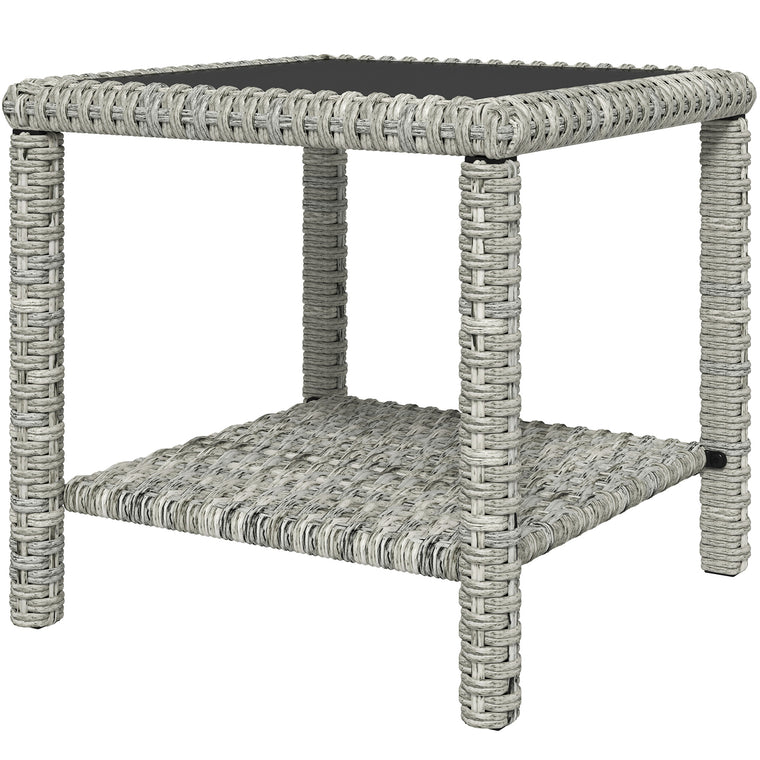 19" Wicker Coffee Table with Glass Top and Storage Shelf