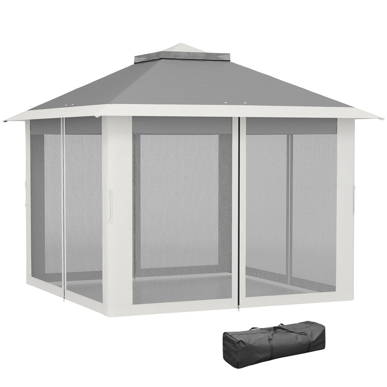 11' x 11' Dark Grey Pop-Up Gazebo with Double Roof & Sidewalls