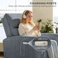 Power Recliner Chair, Dyed Fabric (Like Leathaire) Upholstered Recliner Chair with USB Ports, Footrest, Charcoal Grey