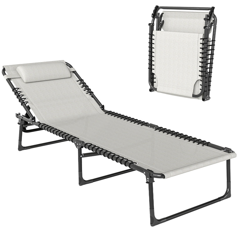 Cream 4-Level Adjustable Chaise Lounge with Headrest