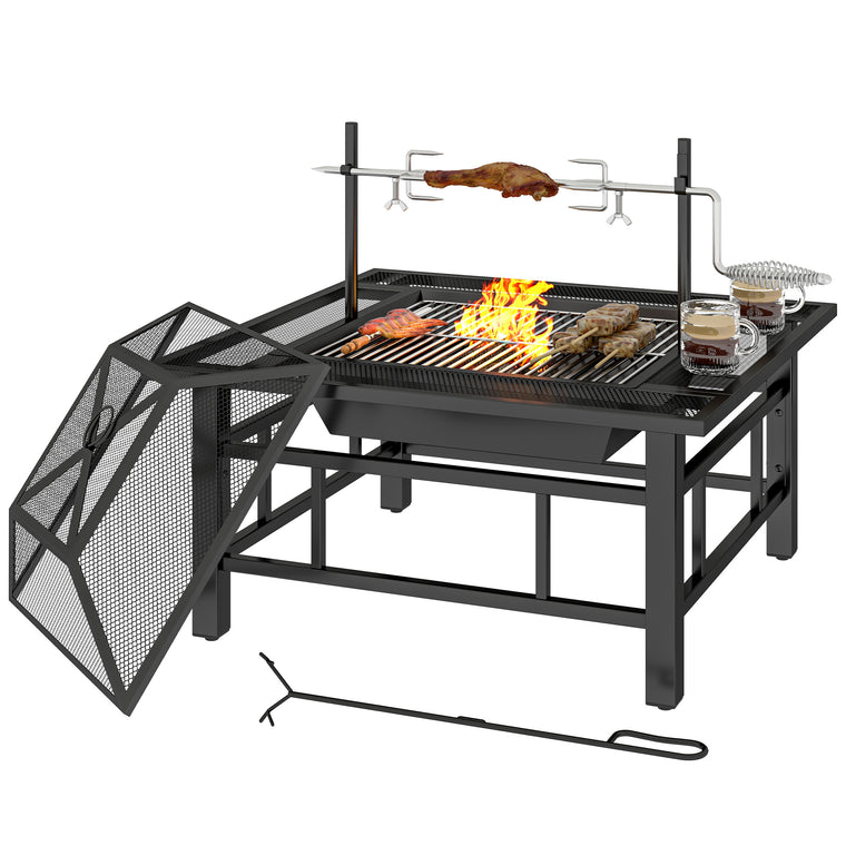 Black 2-in-1 Wood Fire Pit with BBQ Grill Grate