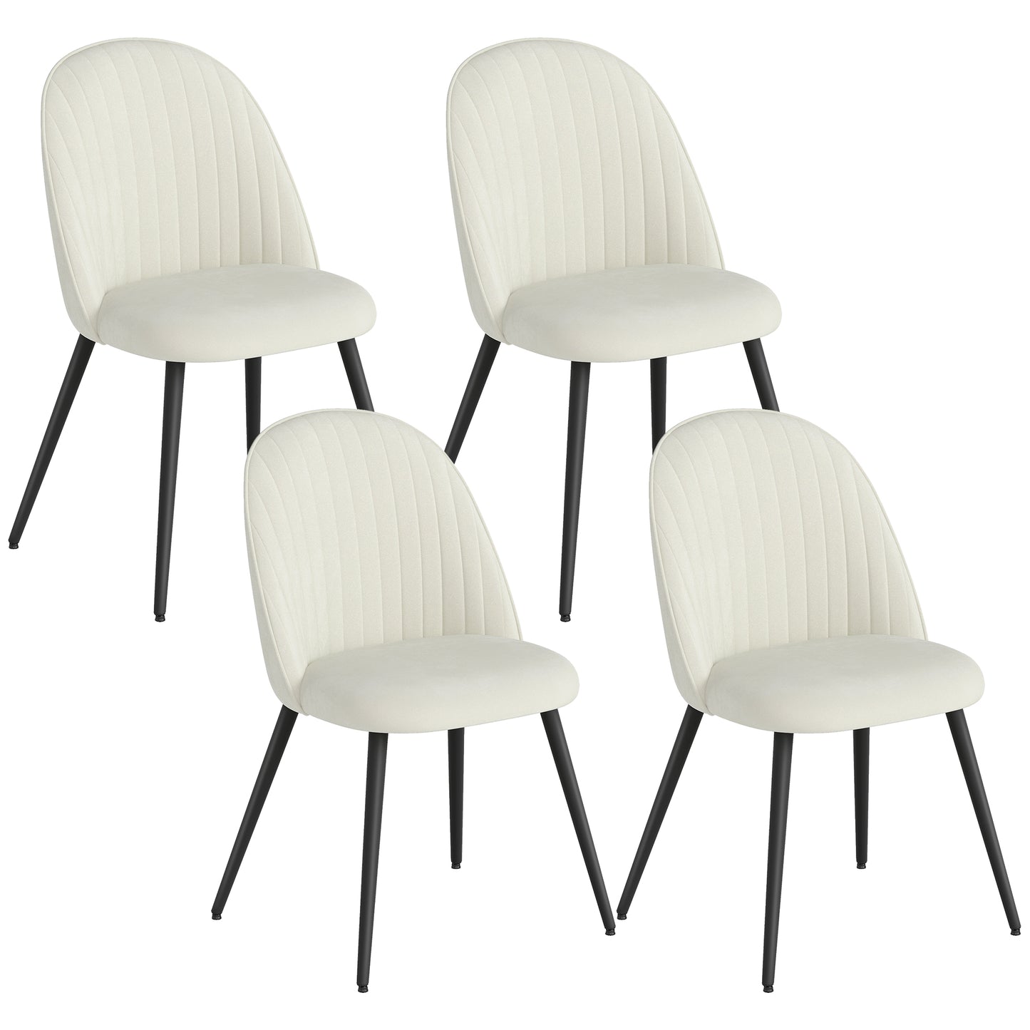 Set of 4 Modern Dining Chairs, Velvet Upholstered Kitchen Chairs with Steel Legs for Living Room, Cream White
