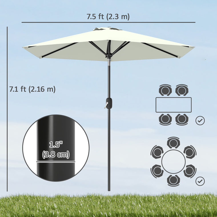 Cream White Patio Sun Umbrella with 6 Ribs