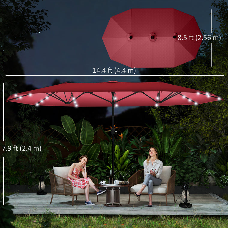 173.2" Wine Red Double-Sided Umbrella with Solar Light, No Base