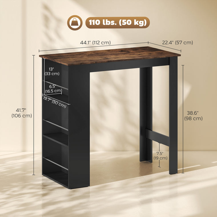 Counter Height Bar Table with 3 Storage Shelves