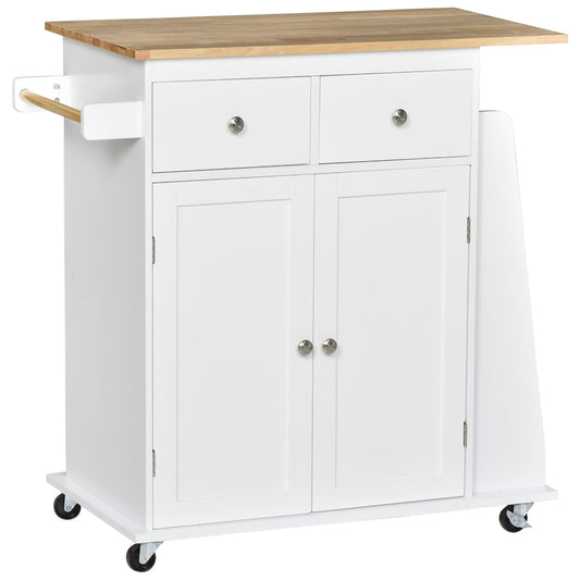 Rolling Kitchen Island Cart with Spice Rack - White