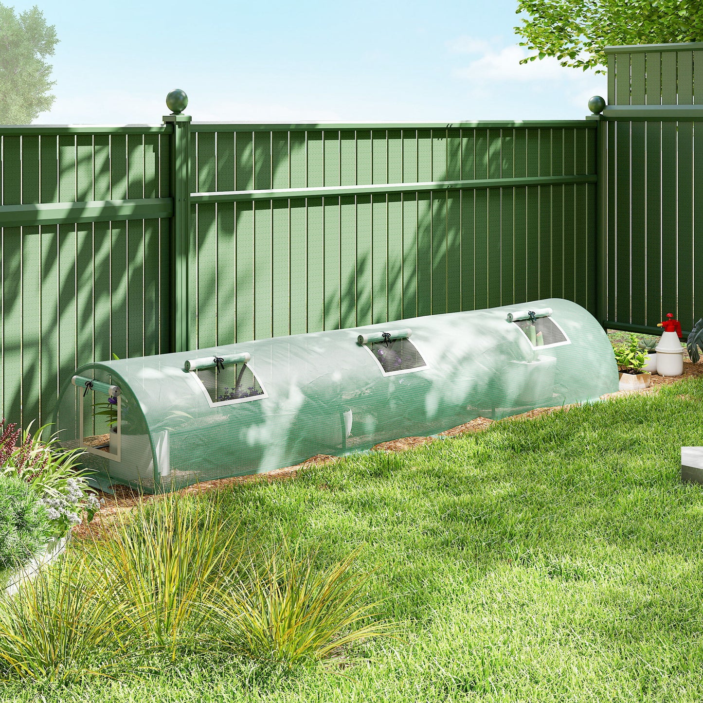 Portable Mini Greenhouse, Tunnel Growing Tent with 5 Mesh Windows and Steel Frame