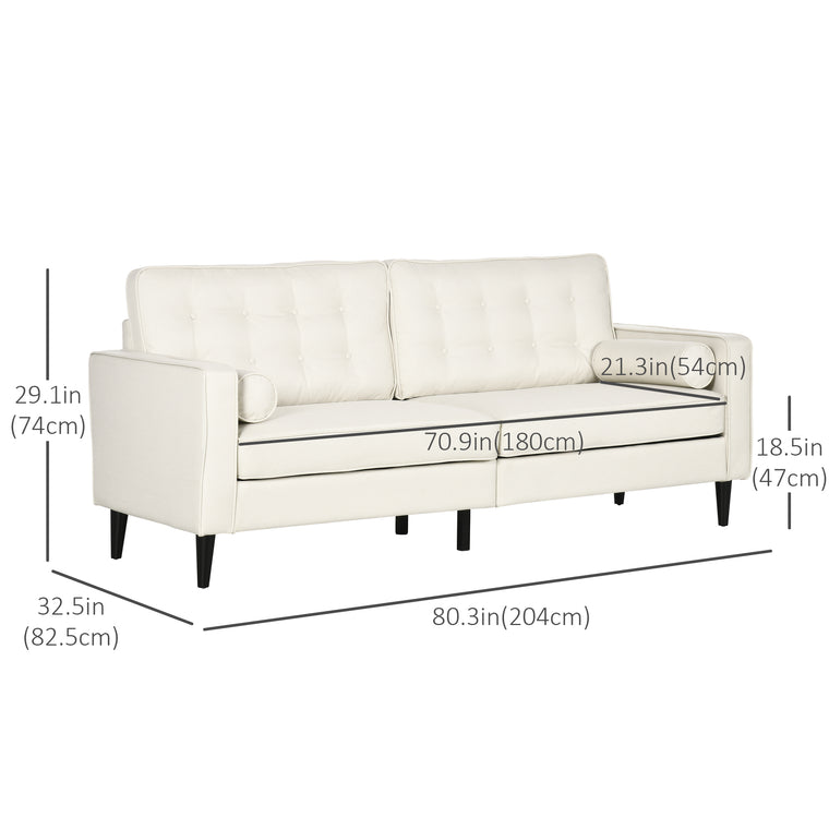 Mid-Century Button-Tufted Sofa - Cream White