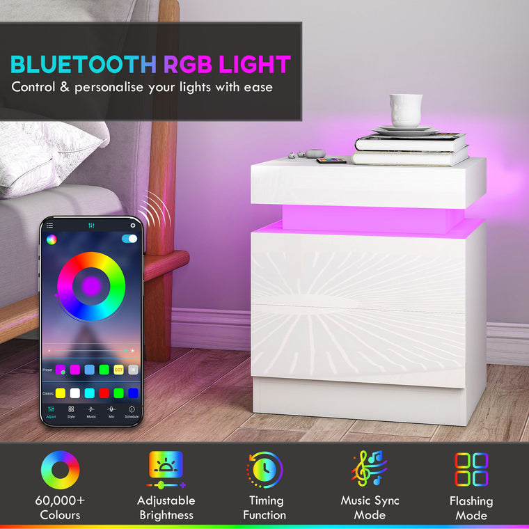 LED Nightstand Set of 2 with 2 Drawers