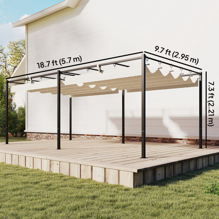 19' x 10' Pergola with Retractable Canopy and Sun Shade