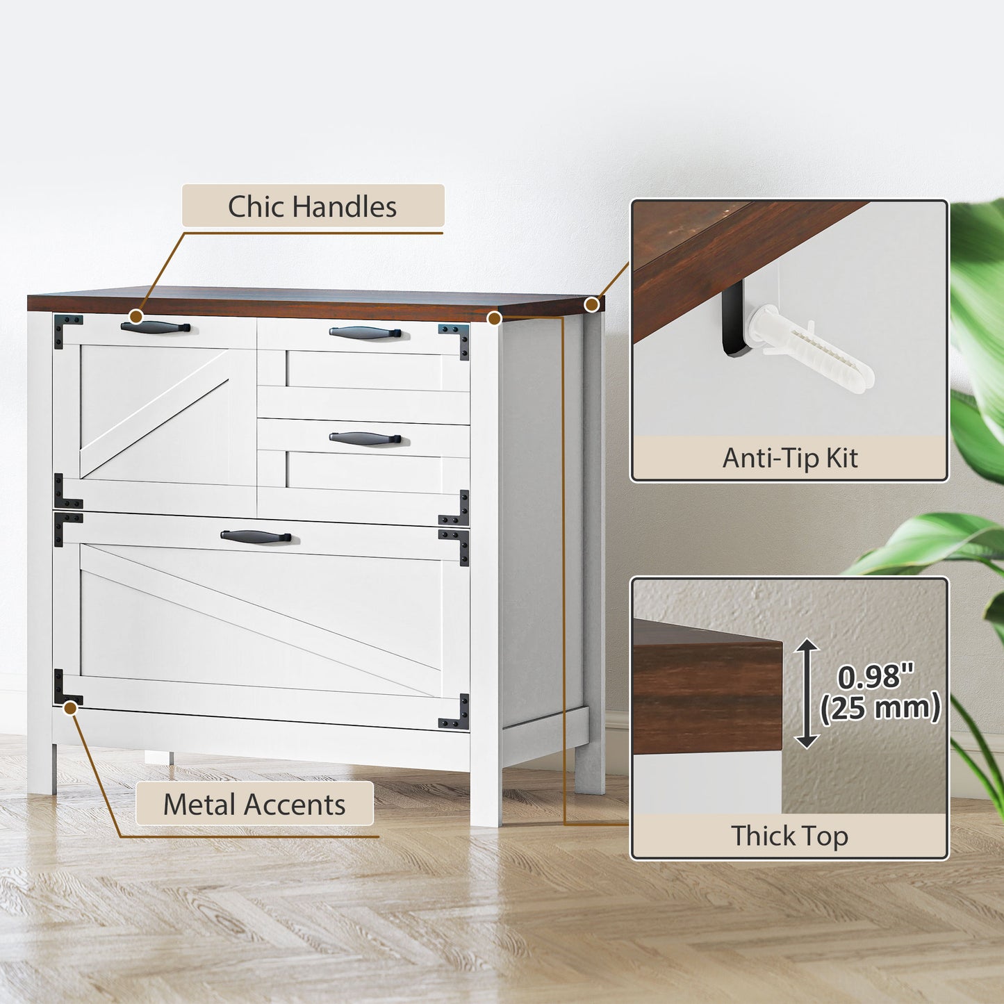 Lateral Filing Cabinet, Farmhouse File Cabinet with 4 Drawers, Fit Letter/A4/Legal Hanging Files, White