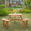 6-Person Wood Picnic Table with 3 Built-In Benches