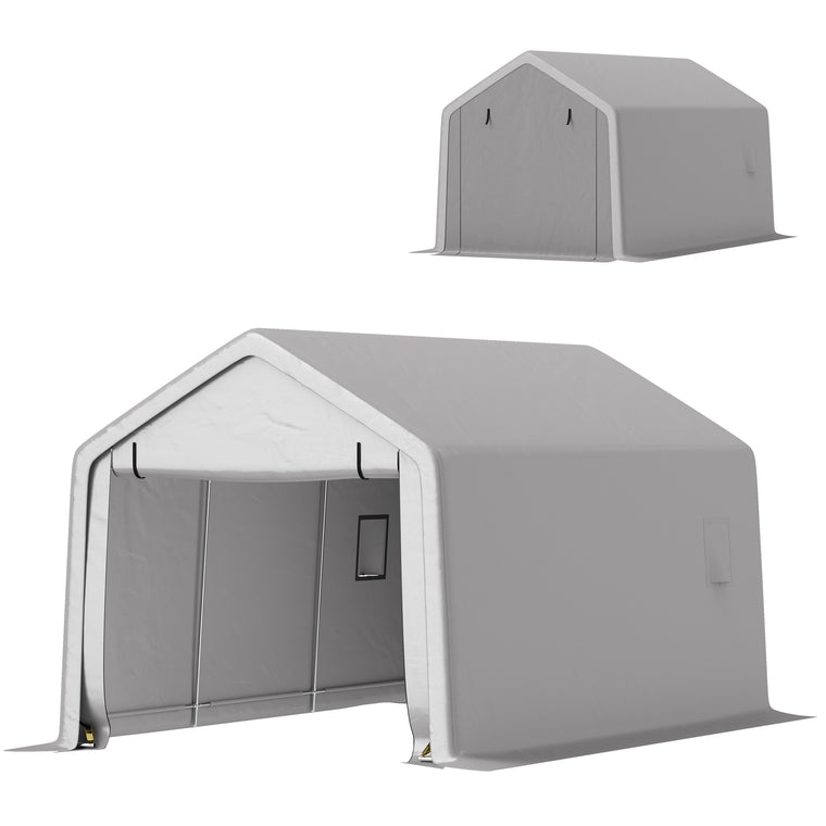 10' x 17' Grey Heavy-Duty Carport with Roll-Up Zipper Door