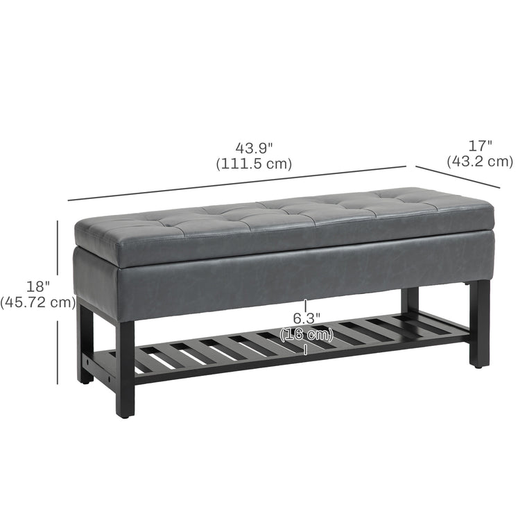 44" Tufted Storage Shoe Bench - Grey
