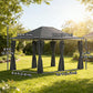 13'x 10' Soft-top Steel Patio Gazebo Canopy Party Tent with 6 Removable Curtains and Drainage Holes, Dark Grey