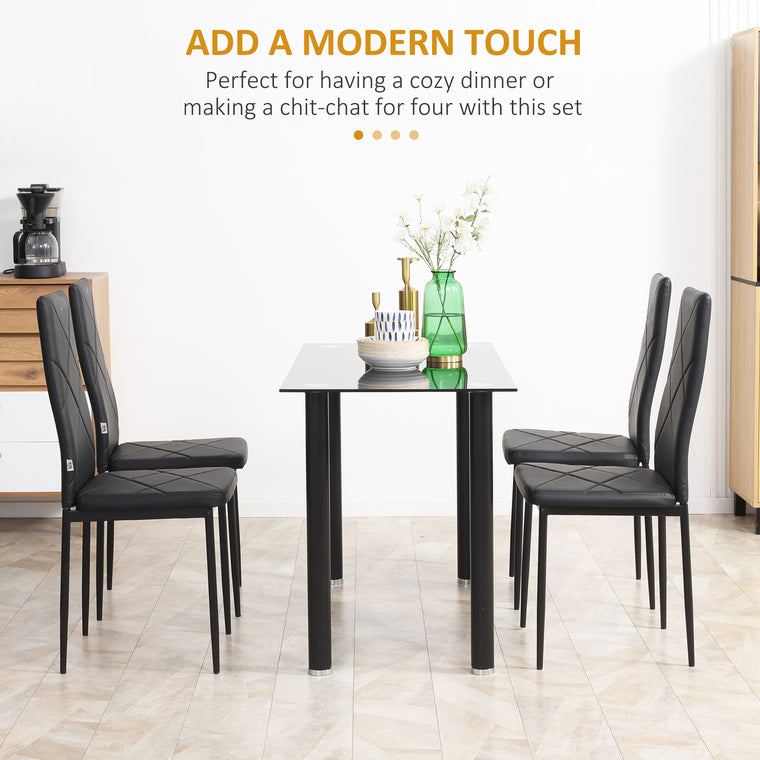 High-Back Faux Leather Dining Chairs Set of 4 - Black