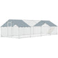 Large Metal Chicken Run with Waterproof & UV-Resistant Cover, Feeding Door, Hanging Feeder, Perch, for 24-30 Chickens