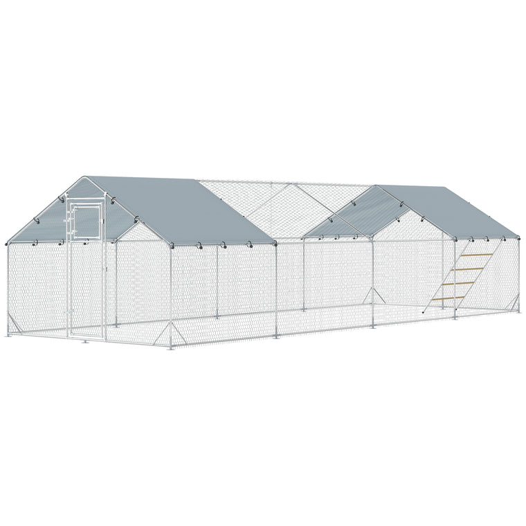 Large Metal Chicken Run with Waterproof Cover & Feeder